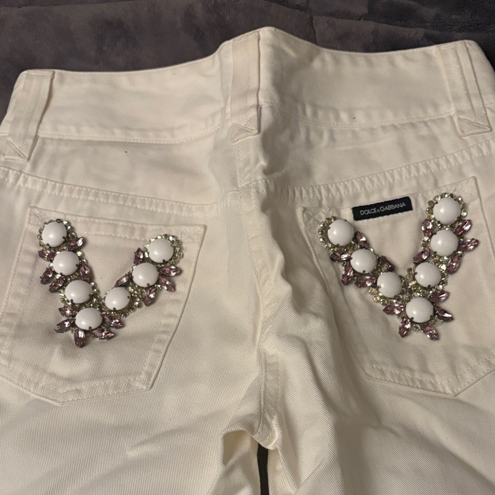 Dolce & Gabbana White Jeans With Embellished Detail